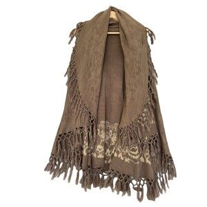 G Acrylic Pashmina Shawl Tan Floral Fringe Wrap Poncho Scarf One Size Classic
